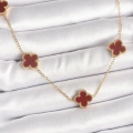 ÇOK SATAN 316L Çelik Gold Renk Zincir Bordo Yonca Model Kadın Kolye