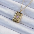 ÇOK SATAN 316L Çelik Zincir Eskitme Altın Renk Pembe Mineli Kalp Figürlü Tarot Kolye