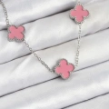 ÇOK SATAN 316L Çelik Zincir Gümüş Pembe Renk Yonca Kadın Kolye