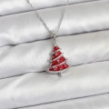 316L Çelik Zincir Gümüş Renk Kırmızı Çam Ağacı Model Yılbaşı Temalı Kadın Kolye