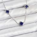 ÇOK SATAN 316L Çelik Zincir Gümüş Renk Lacivert Baby Boy Yonca Kadın Kolye