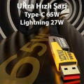 ÇOK SATAN 4in1 Type-c 65W to USB-A + Type-c to Lightning 27W Hızlı Şarj Kablosu SİYAH