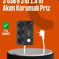 ÇOK SATAN Akım Korumalı 3 USB Portlu 4’lü Priz 4.1A Hızlı Şarj