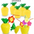 ÇOK SATAN Ananas Hawaii Luau Aloha Pipetli İçecek Kabı Bardak 10x13 cm 1 Adet