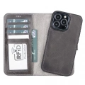 ÇOK SATAN Apple iPhone 13 Pro Uyumlu Deri Cüzdanlı Kılıf MWWN TN1 Gri