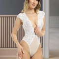 ÇOK SATAN Beyaz Yarım Kol Dantel Bodysuit - 894