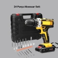BFS 24 Parça Çift Bataryalı Akülü Darbeli Matkap – Güçlü Motor, Metal Dişli, LED Işıklı