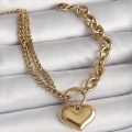 BFS 316L Çelik Gold Renk 2Li Zincir Model Kalp Figür Kadın Bileklik