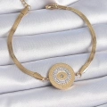 BFS 316L Çelik Gold Renk İtalyan Zincir Zirkon Taşlı Göz İşlemeli Madalyon Model Kadın Bileklik