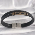 BFS 316L Çelik Gold Renk Kanat Aksesuarlı Siyah Burgu Model Deri Kordon Erkek Bileklik