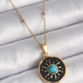 BFS 316L Çelik Gold Renk Mavi Boncuk Güneş İşleme Madalyon Model Kadın Kolye