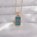 BFS 316L Çelik Gold Renk Mavi Mineli El Figür Tarot Kolye