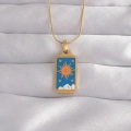 BFS 316L Çelik Gold Renk Mavi Mineli Güneş Model Tarot Kolye