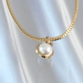 BFS 316L Çelik Gold Renk Yassı Zincir İnci Taşlı Kolye