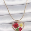 BFS 316L Çelik Gold Renk Zincir Epokis Kalp Doğal Çiçek Model Kadın Kolye