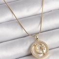 BFS 316L Çelik Gold Renk Zincir Zirkon Taş Detaylı Beyaz Sedefli Ay Yıldız Model Kadın Kolye