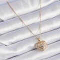 BFS 316L Çelik Gold Renk Zirkon Taşlı Kalp Model Vintage Kadın Kolye