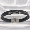 BFS 316L Çelik Gümüş Renk Gemi Dümeni Figür Siyah Burgu Deri Kordon Model Erkek Bileklik