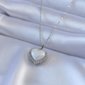 BFS 316L Çelik Gümüş Renk İncili Kalp Model Zirkon Taşlı Kadın Kolye