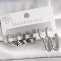 BFS 316L Çelik Gümüş Renk Kalp Halka Model Kadın Küpe Seti