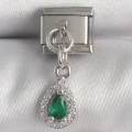 BFS 316L Çelik Gümüş Renk Sallantı Yeşil Zirkon Taşlı Damla Model Nomination Charm
