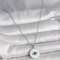 BFS 316L Çelik Gümüş Renk Zincir Beyaz Mineli Turkuaz Göz İşleme Model Kadın Kolye