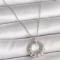 BFS 316L Çelik Gümüş Renk Zincir Zirkon Taş İşlemeli Daire Model Kadın Kolye