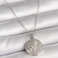 BFS 316L Çelik Gümüş Renk Zincir Zirkon Taşlı Ay Güneş İşlemeli Madalyon Model Kadın Kolye