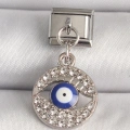 BFS 316L Çelik Gümüş Renk Zirkon Taşlı Göz Model Nazar Boncuk Detay Nomination Charm