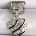 BFS 316L Çelik Gümüş Renk Zirkon Taşlı Kalp Model Nomination Charm