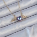 BFS 316L Çelik Zincir Altın Renk Mavi Mor Zirkon Taşlı Kanatlı Kalp Kolye