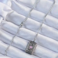 BFS 316L Çelik Zincir Eskitme Gümüş Renk Pembe Mineli Kalp Figürlü Tarot Kolye
