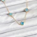 BFS 316L Çelik Zincir Gold Renk Buz Mavisi Baby Boy Yonca Kadın Kolye