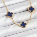 BFS 316L Çelik Zincir Gold Renk Lacivert Yonca Kadın Kolye