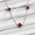 BFS 316L Çelik Zincir Gümüş Renk Bordo Baby Boy Yonca Kadın Kolye