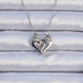 BFS 316L Çelik Zincir Gümüş Renk Zirkon Taşlı Mıknatıslı Kalp Kolye