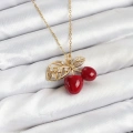 BFS 316L Çelik Zincir Yapraklı Kiraz Model Gold Renk Kadın Kolye