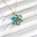 BFS 316L Çelik Zincirli Mavi Çiçek Model Kadın Kolye