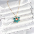 BFS 316L Çelik Zincirli Mavi Çiçek Model Kadın Kolye