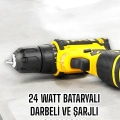BFS Çift Bataryalı Metal Dişli Darbeli Şarjlı Matkap Seti 24W Güç ve 24 Parça Aksesuar