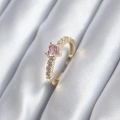 BFS Gold Renk Zirkon Taşlı Pembe Kristal Kalp Model Kadın Yüzük
