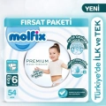 BFS   Molfix Premium Bebek Bezi Ultra Fırsat Paketi 6 Beden 15+ Kg 54 Adet