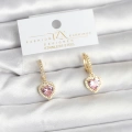 BFS Pirinç Gold Pembe Renk Zirkon Taşlı Kalp Model Kadın Küpe