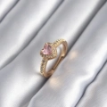 BFS Pirinç Gold Renk Pembe Zirkon Taş Kalp Charm Model Kadın Yüzük