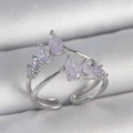 BFS Pirinç Gümüş Renk Mor Damla Zirkon Taşlı Taç Model Kadın Yüzük