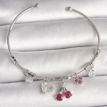 BFS Pirinç Gümüş Renk Sallantı Kiraz Figür Kalp Detay Charm Kadın Bileklik
