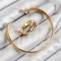 BFS Pirinç Zirkon Taşlı Ayrık Model Gold Renk Bileklik Yüzük Set