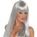 BFS   Platin Gri Gümüş Renk Uzun Parti Peruğu Uzun Takma Peruk