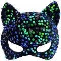 BFS     Siyah Kadife Kumaş Üzerine Mavi Yeşilli Payetli Pullu Parti Maskesi 16x14 cm