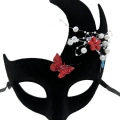 BFS     Siyah Renk İncili Taşlı Süet Kaplama Venedik Parti Maskesi 20x22 cm